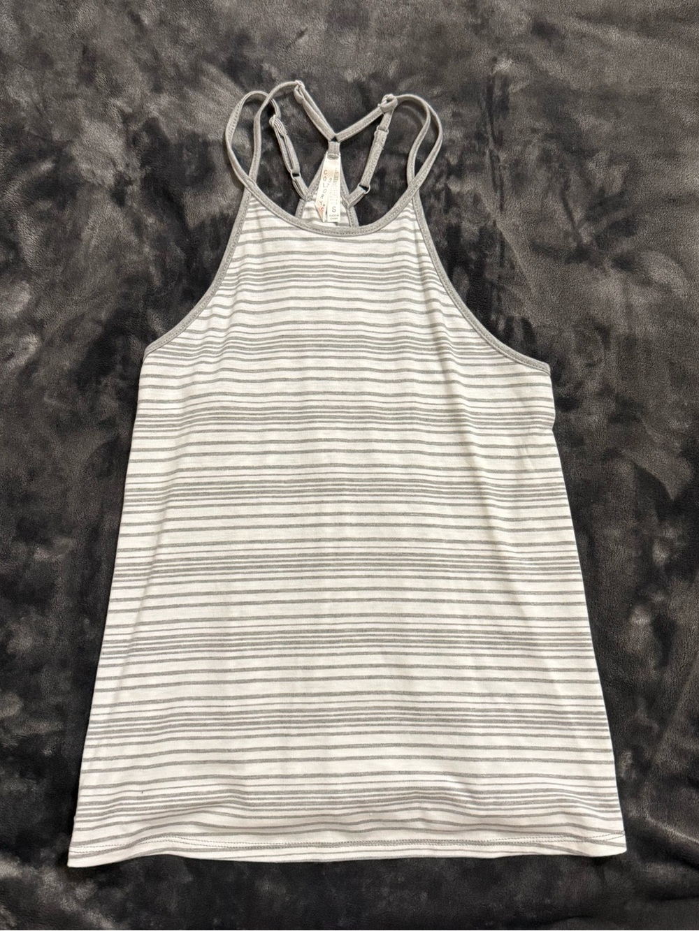 Striped High-Neck Racerback Tank Top - Gray/White